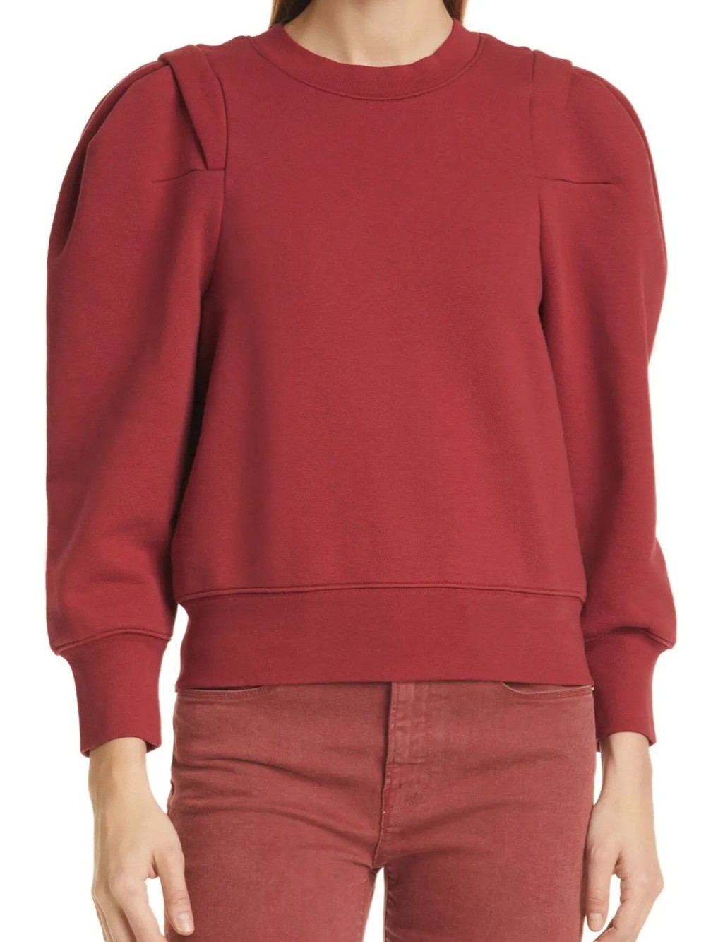 Frame Women’s Puff-Sleeve Crewneck Sweatshirt - Red